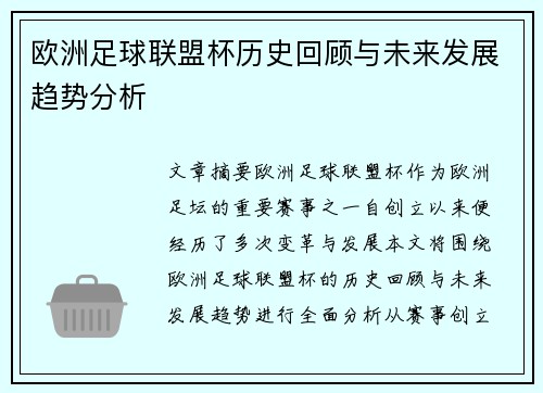 欧洲足球联盟杯历史回顾与未来发展趋势分析
